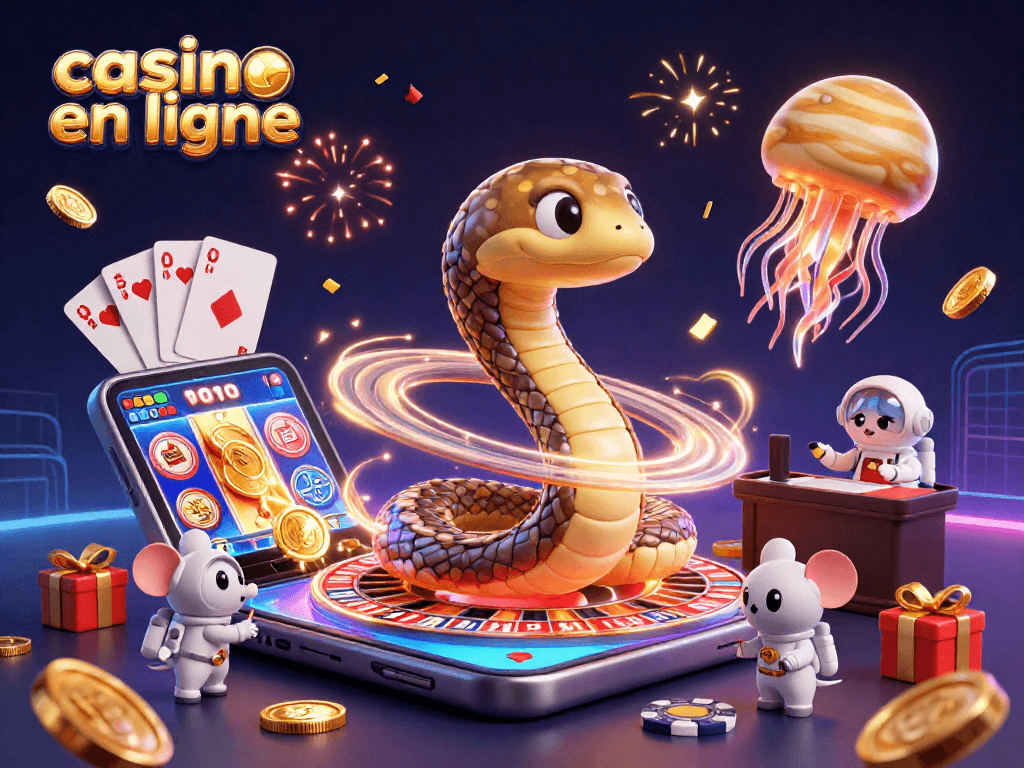 Les astronautes parient sur le casino en ligne avec un serpent de Saturne comme roulette et une méduse dorée comme croupier.