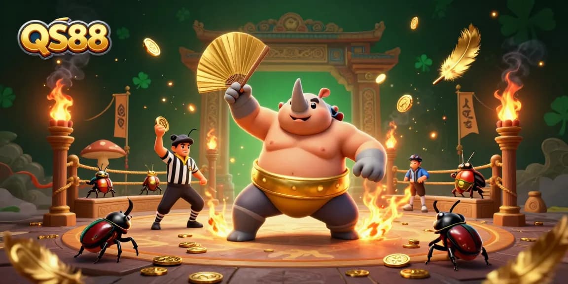 Experience thrilling gameplay with QS88's dynamic casino illustration featuring beetles and vibrant graphics.