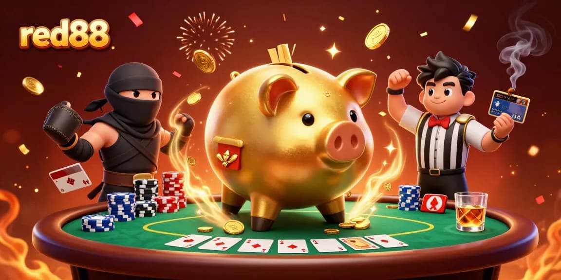 Experience thrilling action with red88 as giant characters battle at a vibrant poker table