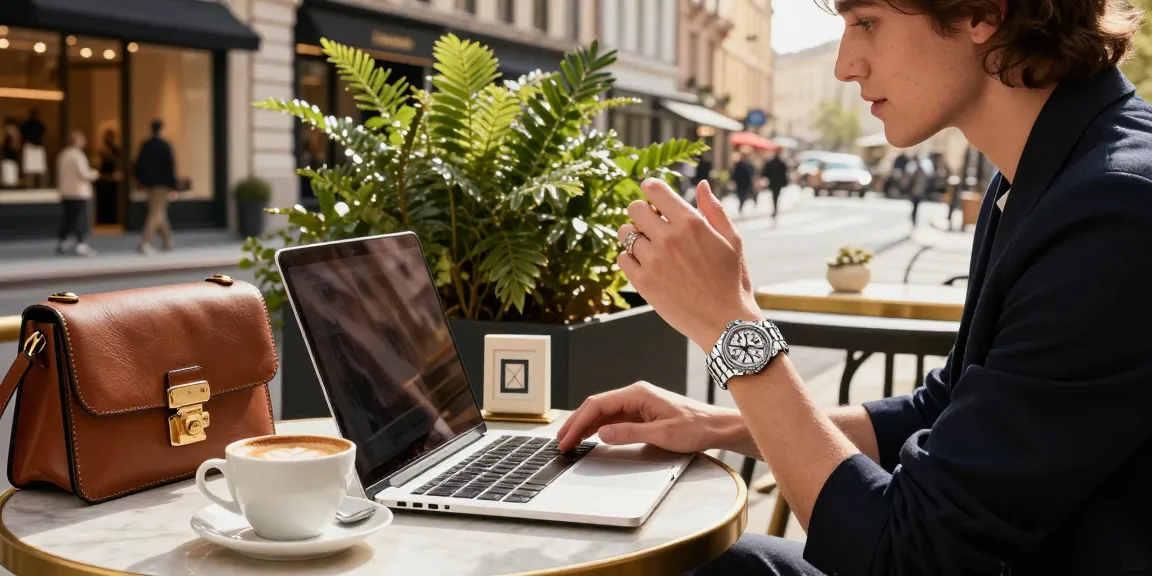 Stylish individual wearing super clone watches at an elegant café