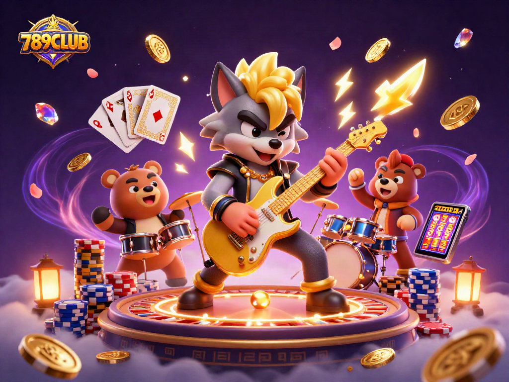 Engage in thrilling gameplay at 789CLUB with vivid casino-themed illustration featuring exciting gaming elements.