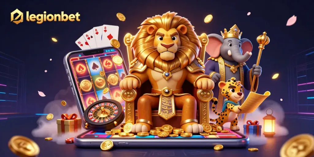 Experience the thrill of gaming at legionbet with a vibrant casino scene featuring iconic characters.
