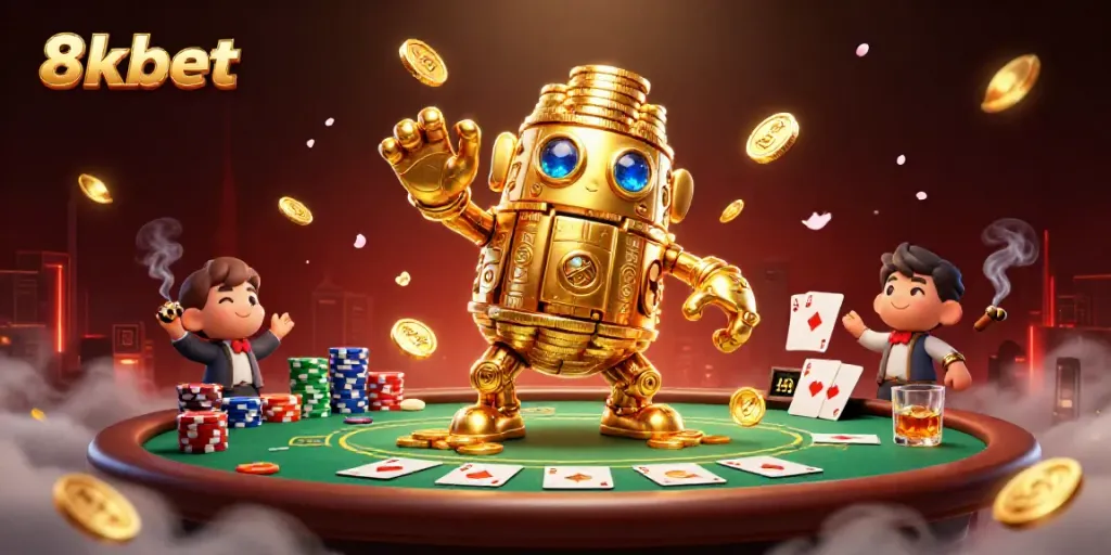 8xbet golem surrounded by poker elements delivers an engaging online casino experience.
