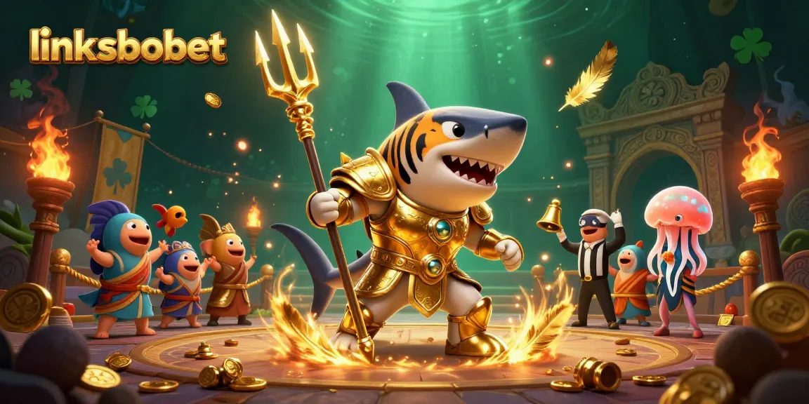 Engage in thrilling bets with link sbobet at a vibrant underwater casino featuring a gladiator shark.