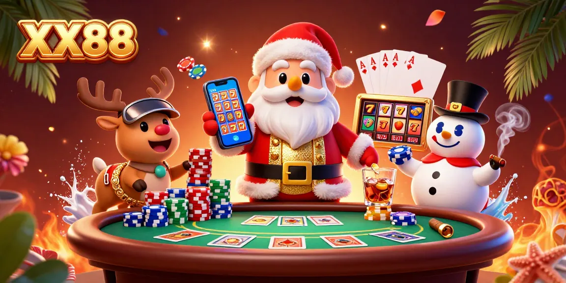 Spin the reels at XX88 with Santa, poker chips, and a festive casino scene!