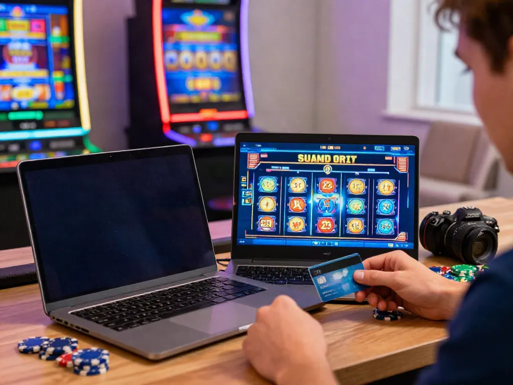 Player using a credit card at casinos that accept credit cards, showcasing a vibrant gaming atmosphere.
