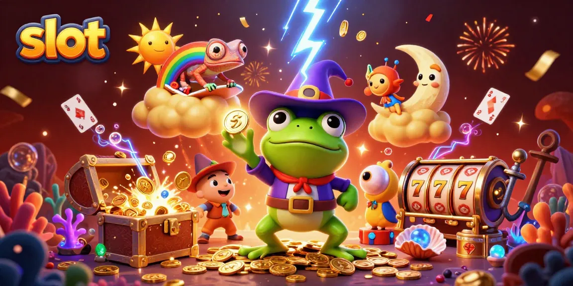 Experience the thrill of spinning slots with vibrant characters and golden coin storm.