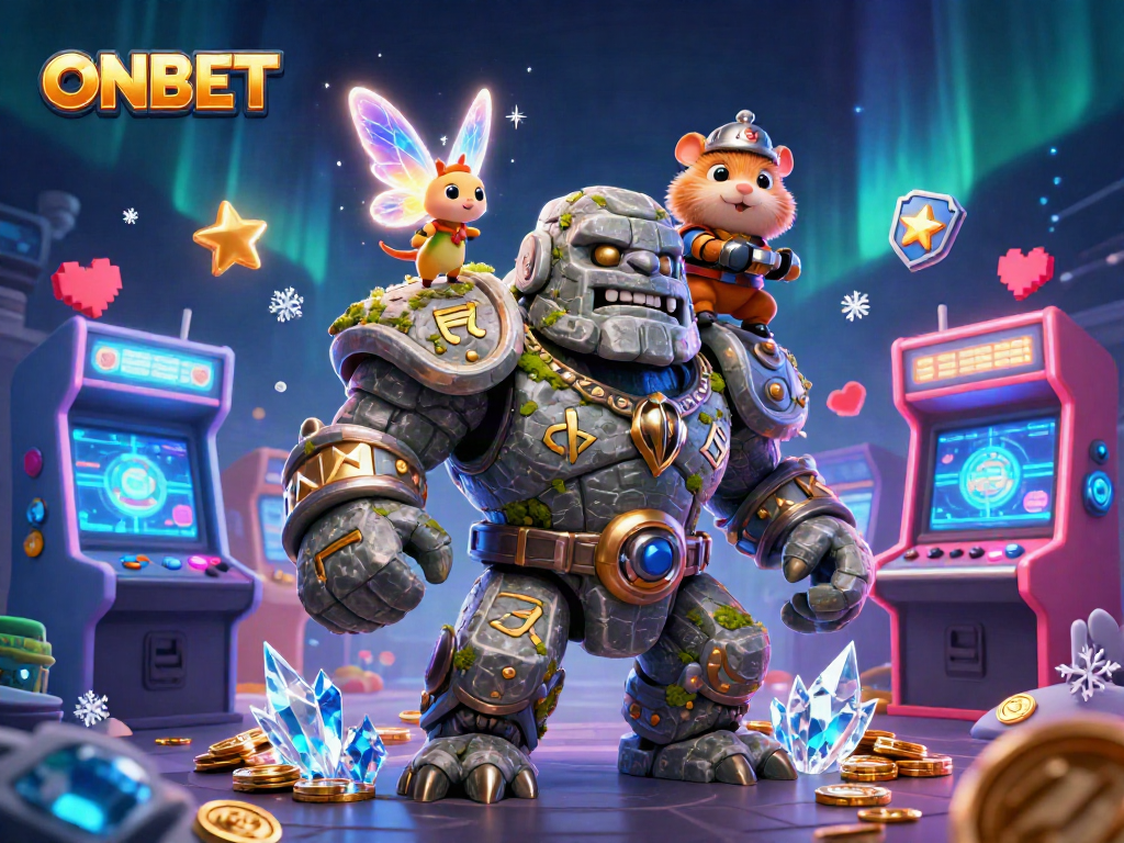 Experience vibrant gaming excitement with ONBET in a magical, dynamic 3D casino scene.