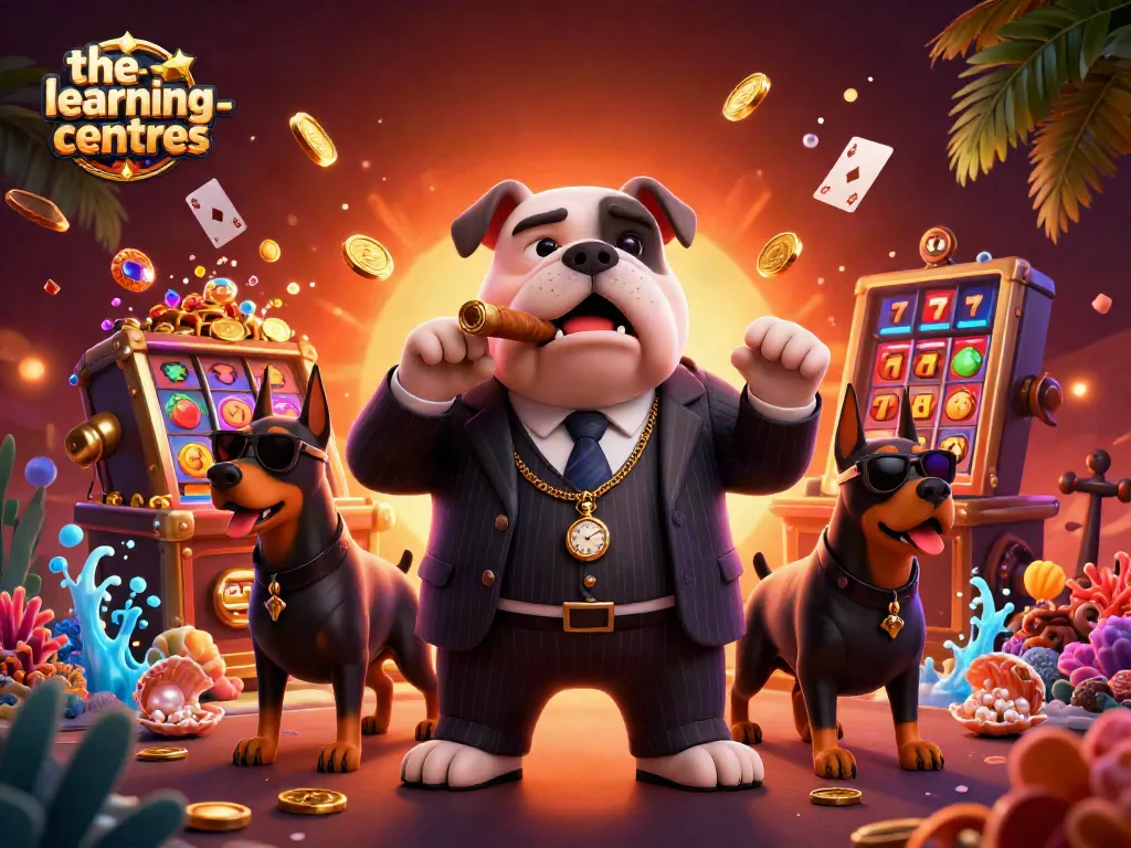The-learning-centres showcase dynamic cartoon mafia casino scene with vibrant game elements.