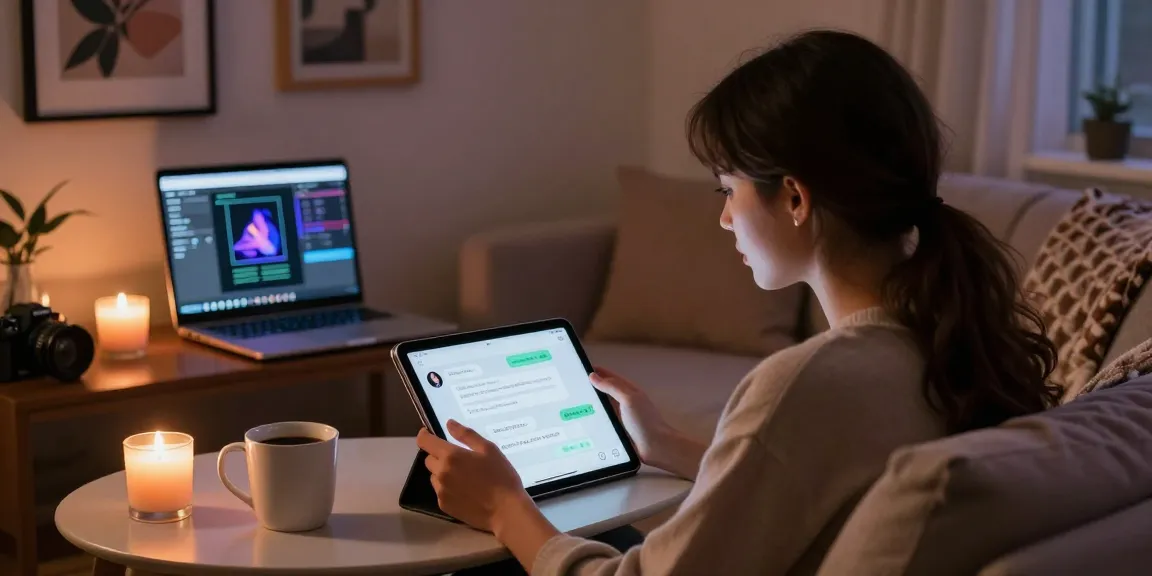 An engaging user experience with NSFW AI chatbot in a cozy home setting, showcasing interactive technology and comfort.