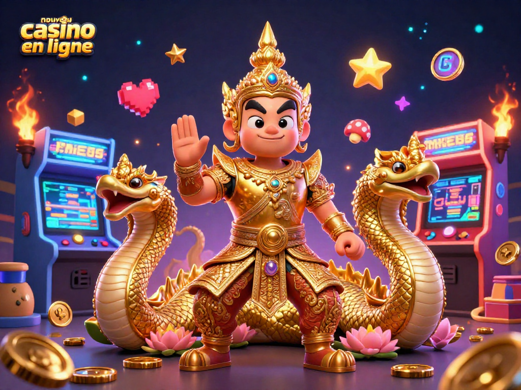 Jouez dans un nouveau casino en ligne avec des gardiens en armure dorée et des éléments de jeux colorés.